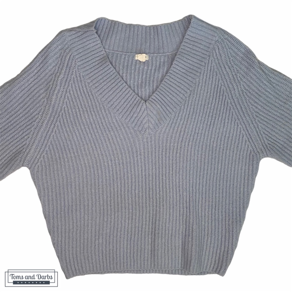 Garage Women's V Neck Knitted Sweater Blue - Picture 2 of 8
